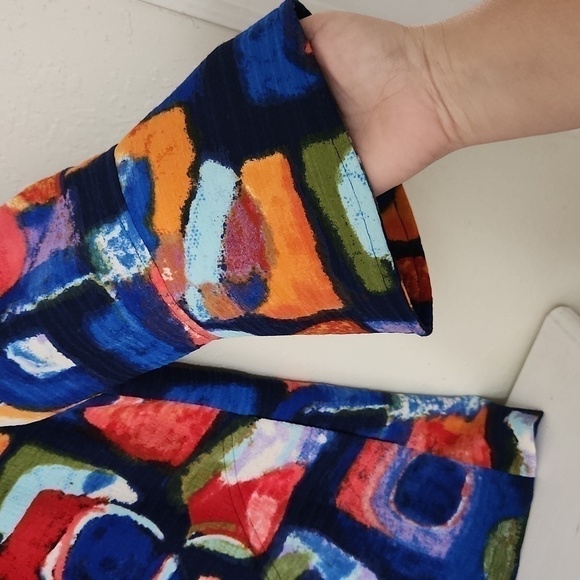Ali Miles Colorful Abstract Patterned Coat Bell Sleeve Career Artsy Contemporary - Picture 3 of 12